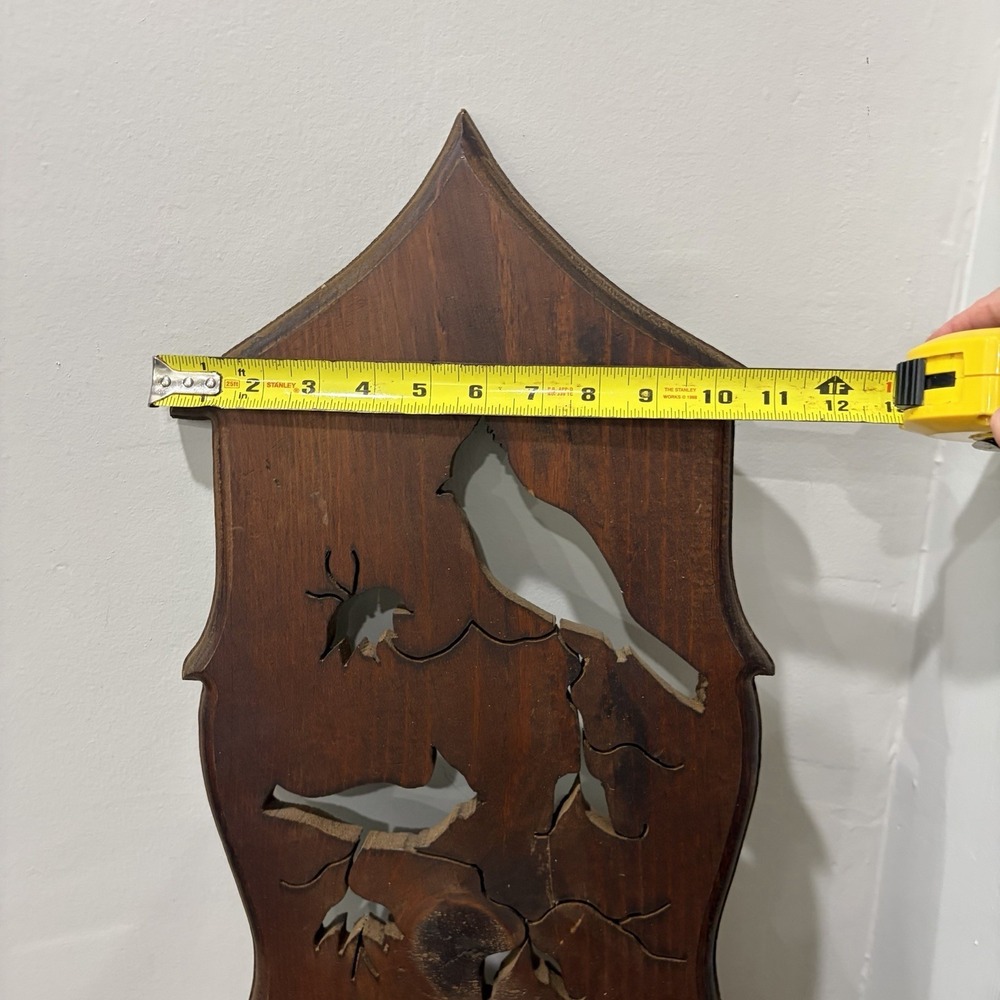 Vintage Carved Wood Scroll Saw Cut-Out Wall Hanging Cardinal Flower Shelf Boho - Picture 7 of 7